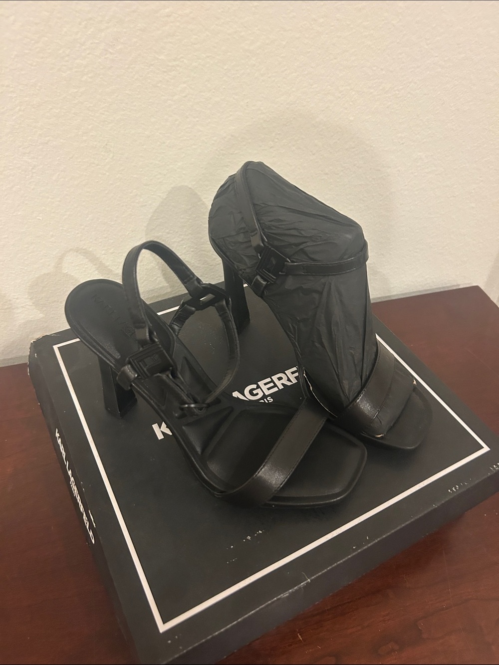 Karl Lagerfeld Black Strappy Square-Toe High Heel